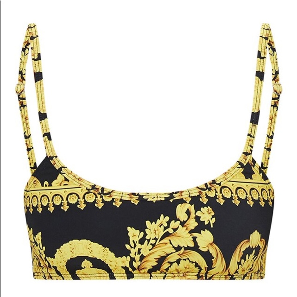 Black Chain Print Low Scoop Neck Bikini Top - Picture 2 of 8